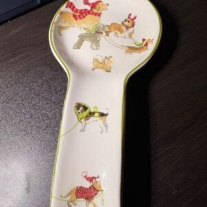 Park Ave Puppies Spoon Rest - Ironstone, Discontinued Excellent Condition 8.5"